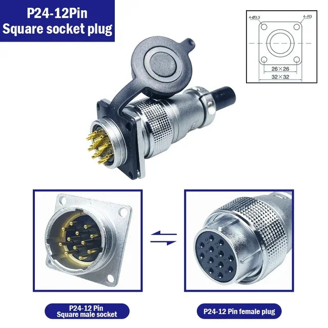 PLS24 WS24 6/10/12/19 Pin Metal Circular Aviation Socket Plug Wire Female Male Connector M24 Threaded Coupling Panel