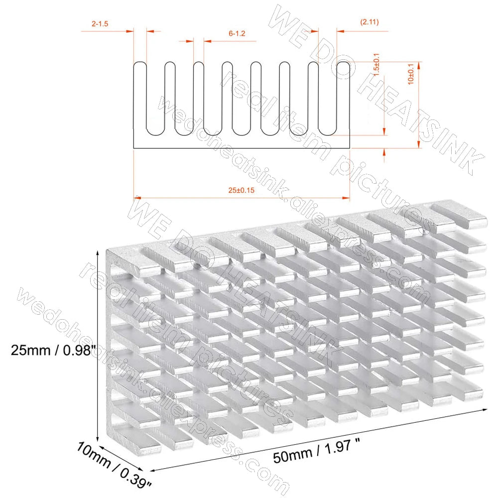 WE DO HEATSINK 50x25x10mm Heatsink Aluminum Black Anodize Heat Sink Cooler With Blue Thermal Pad