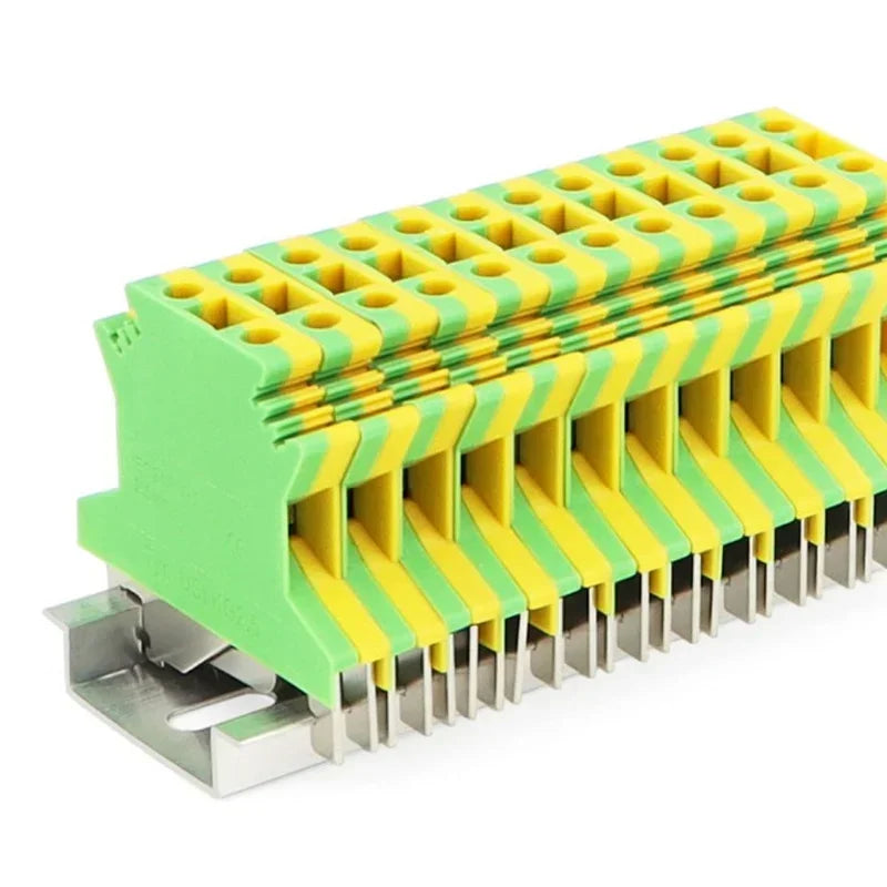 5Pcs USLKG-2.5/3/5/6/10N Terminal Block UK Yellow Green Ground Terminal Block Two-color 34A-101A 800V Rail Ground Terminal Block