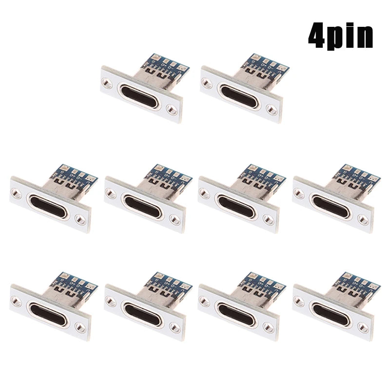 10pcs USB 3.1 Type C Socket With Screw Fixing Plate Type-C USB Jack 3.1 Type-C 2Pin 4Pin Female Connector Jack Charging Port