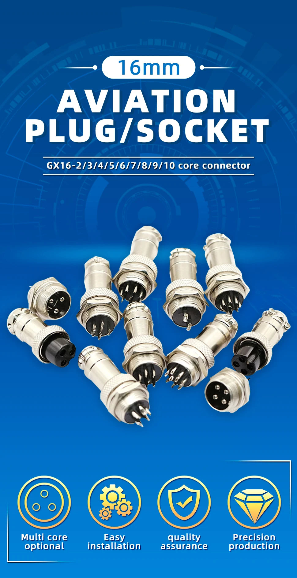Aviation Plug Socket Connector GX12 16 20-2/3/4/5/6/8/10/12 Core Cable Aviation Plug Connector