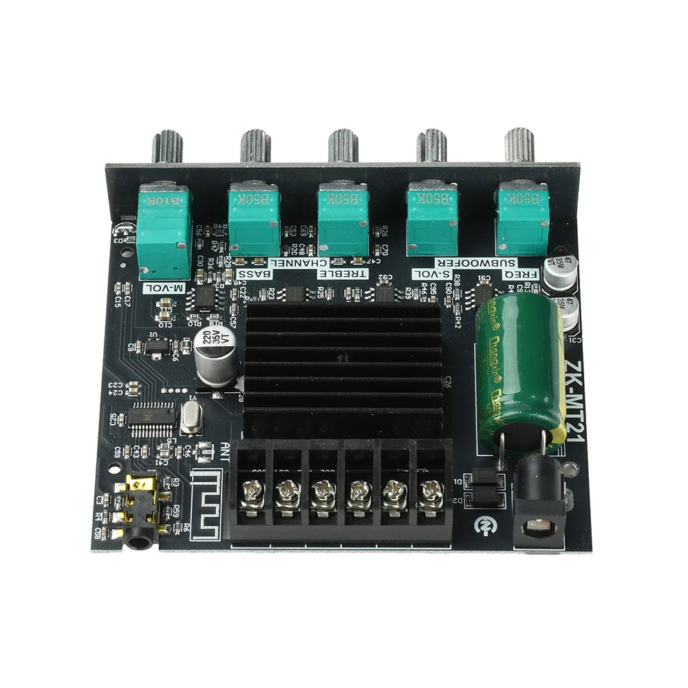 ZK-MT21 2.1-Channel Bluetooth 5.0 Digital Amplifier Module, 100W+50W+50W Subwoofer Audio Amplifier, High-Quality Amplifier Module, Supports Treble and Bass Adjustment, AUX + Bluetooth Input