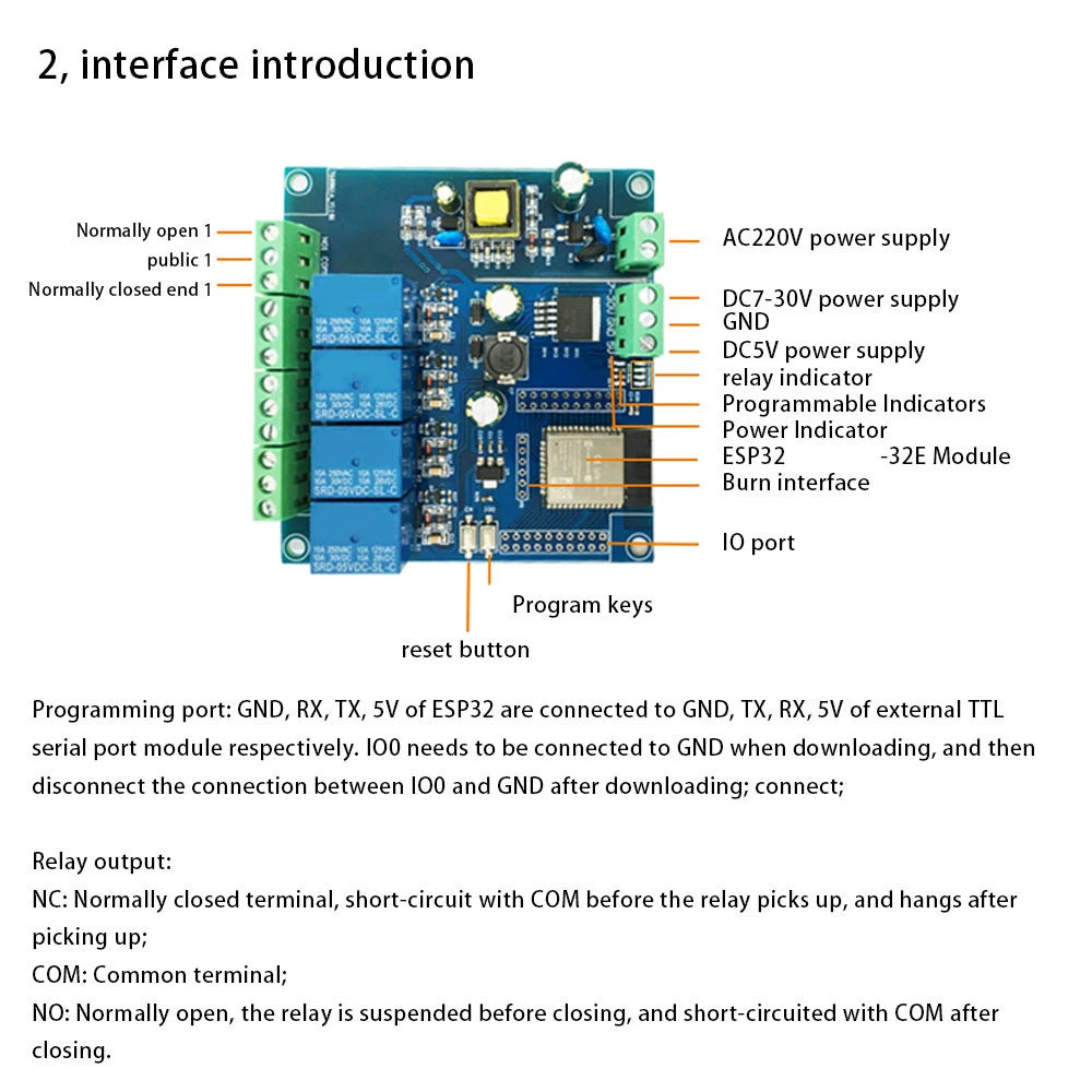 ESP32 Relay Development Board AC / DC Power Supply WiFi Bluetooth BLE 4 Channel Relay  ESP32 Module