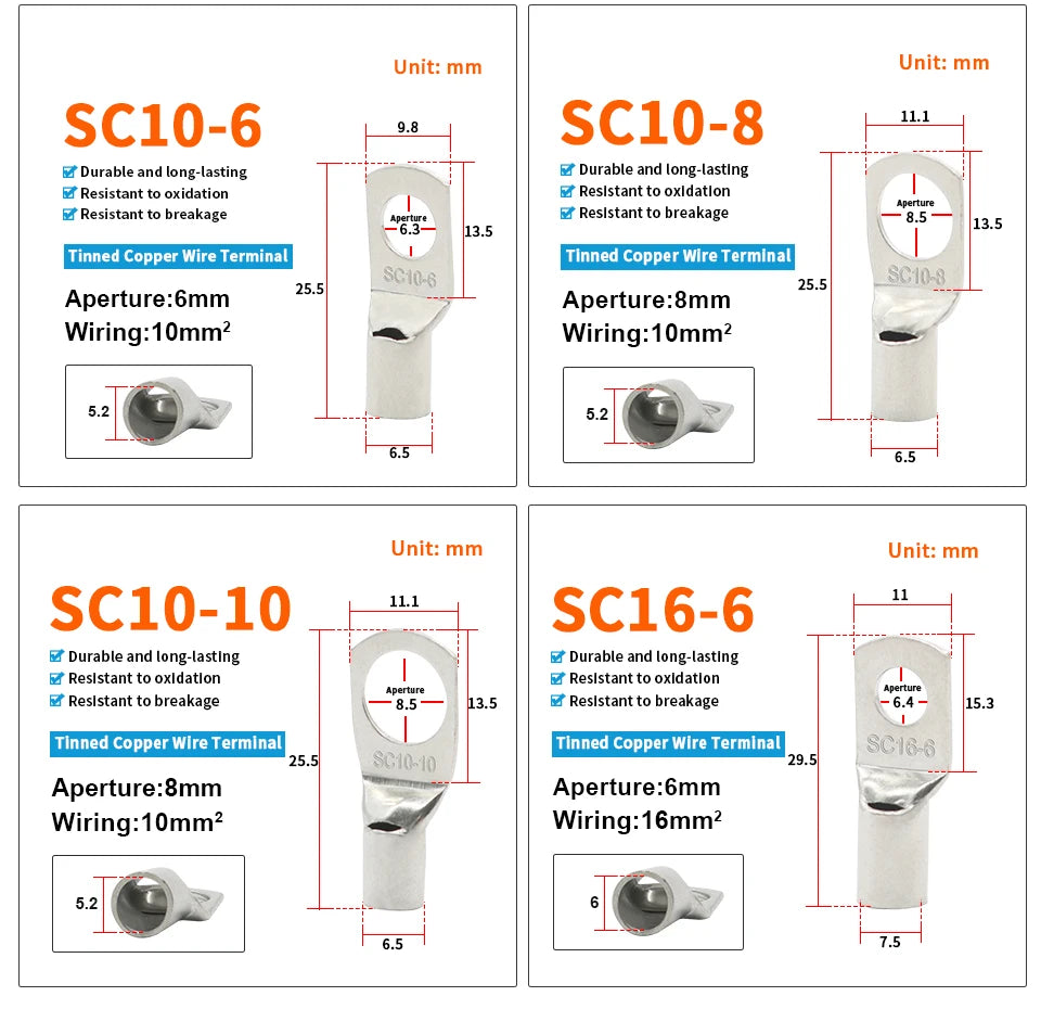 OMCH 5/10/20PCS SC Type Terminals Wire Welding Cable Connector Suit 1.5-50mm2 Cable Crimp Wire Connectors