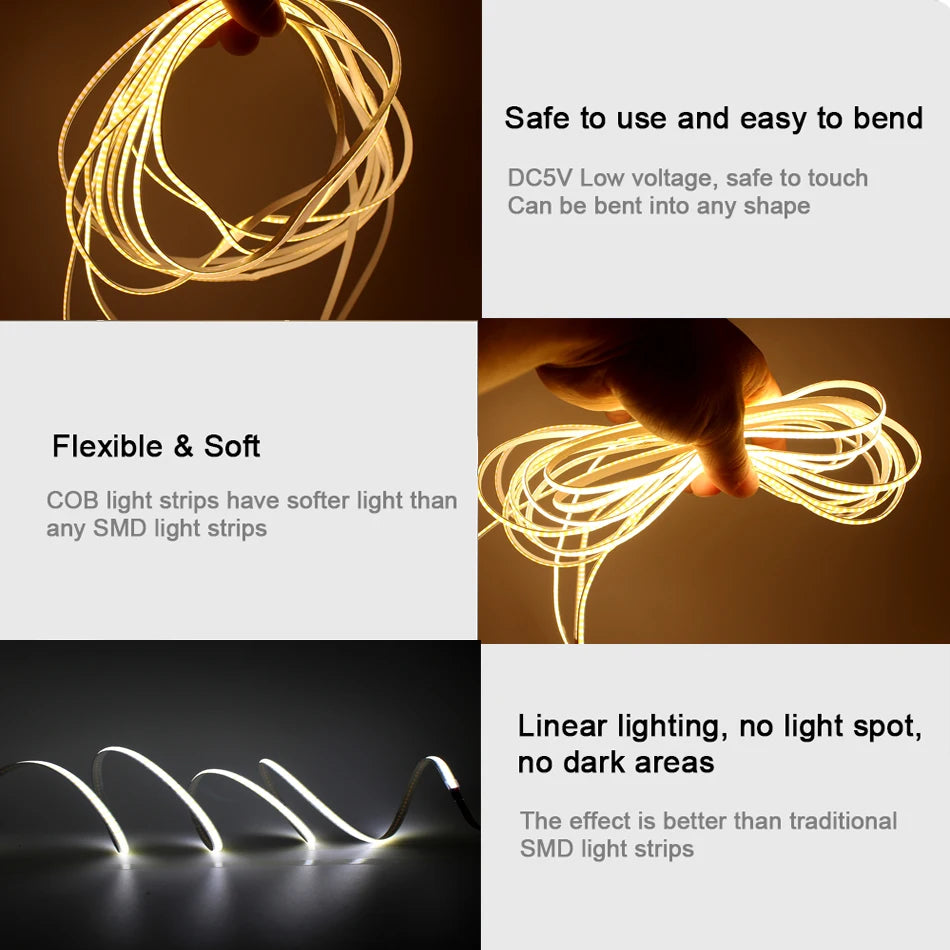 3mm PCB Ultra Thin DC12V 392LEDs/m COB LED Light Strip for Home Decor Car DIY Blue/Green/Red White High Density LED Tape