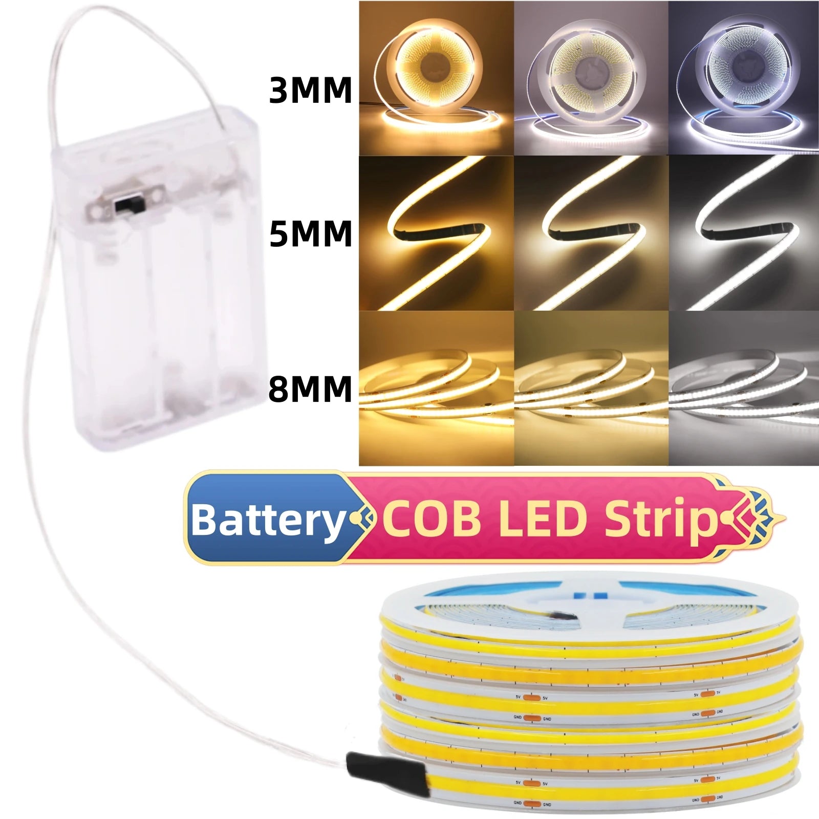 3MM 5MM 8MM COB LED Light Strip 5V 320LEDs PIR Motion Sensor Flexible Night Light USB/AAA Battery Powered Tape 3000K 4000K 6000K