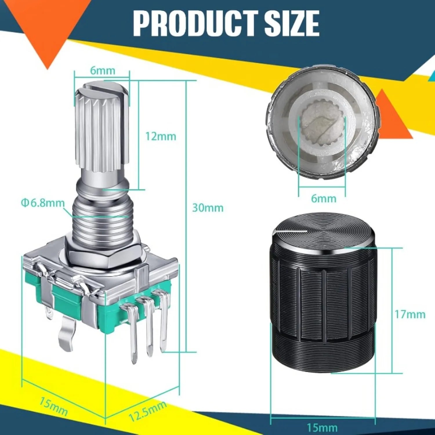 5/10Sets EC11 360 Degree Rotary Encoder Code Switch Digital Potentiometer 5 Pins Handle Length 20mm with Push Button,Knob Cap
