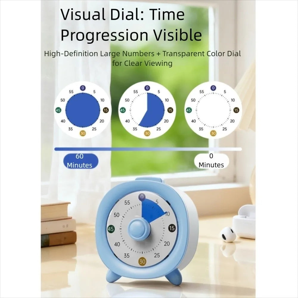 60 Minutes Visual Timer Round/Square Ultra Silent Countdown Alarm Clock Self-discipline Visualization Kitchen Timer
