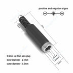 12V 3A 5.5mm 2.1mm Plug Socket DC Connectors DC Power Socket Male Female Jack Screw Nut Panel Mount DC Power Adapter Connector