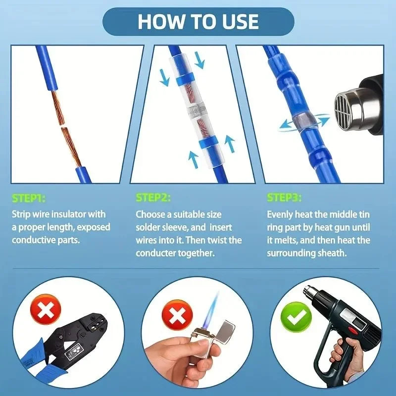 Heat Shrink Butt Connectors Waterproof Solder Seal Insulated Ring Wire Terminal Electrical Cable Splice Auto Marine Wiring Repai