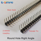 Round Hole 1x2/3-40P 2.54mm Right Angle Single Row RA Pin Header Connector PCB IC Crystal Transistor Female Tin Male Gold Socket