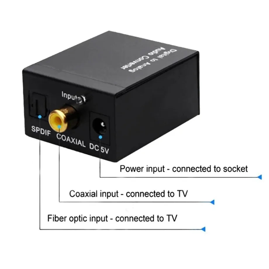ADC Analog To Digital Audio Converter RCA to Optical Toslink Audio Adapter Analog Digital Fiber Toslink Coaxial Audio Converter