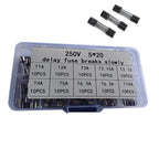 100PCS Slow Break 5*20mm Delay Fuse Tube 250V T1A T2A T3.15AT4A T5A T6.3A T10A Box Spiral Wire Glass Fuse Tube Delay