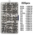 100pcs/225pcs 5x20mm 0.1A-30A Household Fuses Electrical Assorted Fuse Amp Fast-blow Glass Fuse Mix Set With Box 0.2A 0.5A 1A 2A