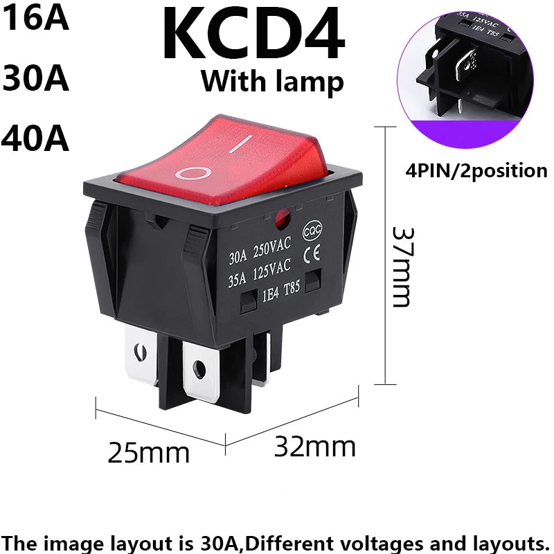 1 PCS,30/40A 250V AC High Current,ON/OFF,Special for Eelding Machine,KCD4,Sterling Silver Point,Rocker Power Button Switches