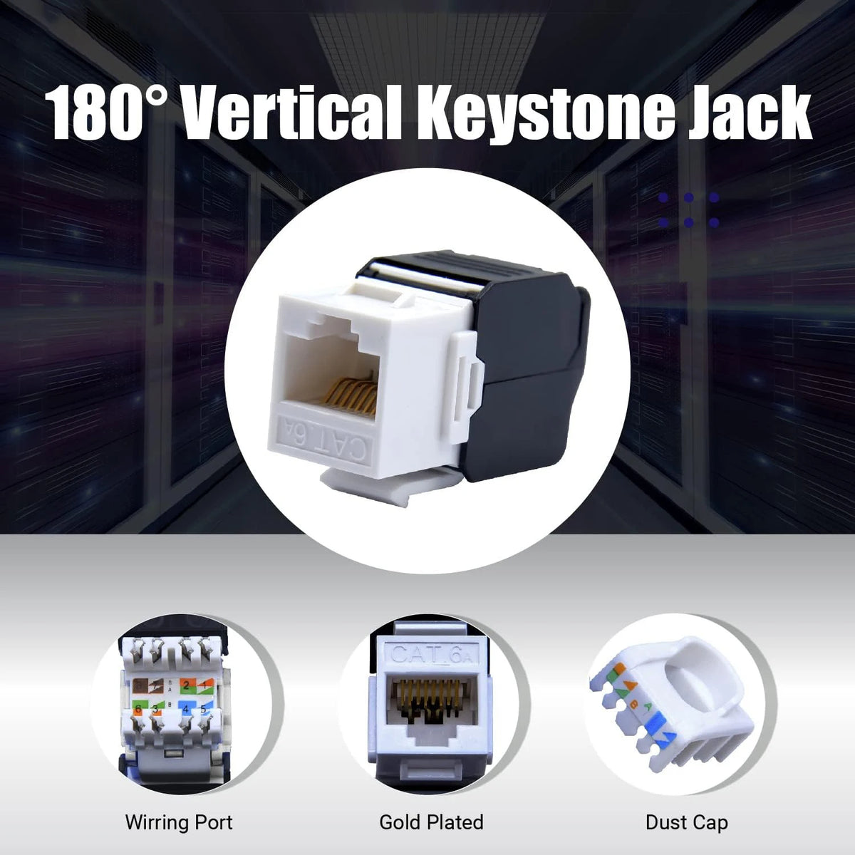 1-4PCS  Cat6a RJ45 Keystone Jack 180 Degree UTP Toolless Termination Female Jack Cat 6A Network Ethernet Adapter Coupler