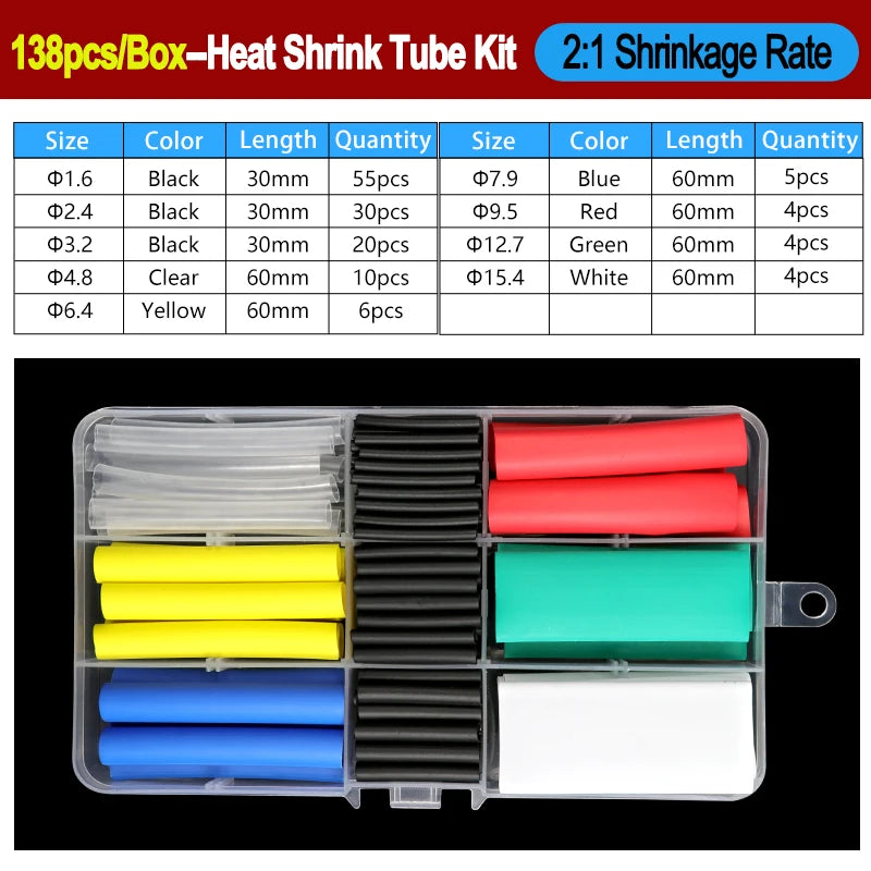 2:1/ 3:1/4:1 Heat Shrink Tube Set 73~900pcs Shrinkage Tubing Kit Cable Repair Protecter Wire Insulation Thermoresistant Sleeving