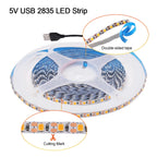 5V 2835 LED Strip Light 3mm 5mm 8mm PCB Width 120Leds/m Flexible LED Tape Ribbon Diode USB/2PIN Wire Led Lights for Room Decor