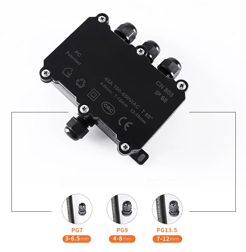 IP68 External Junction Box 4 Way Plug Line Coaxial Cable Connector Wire Range 3-12mm Outdoor External Electric Power Cord Case