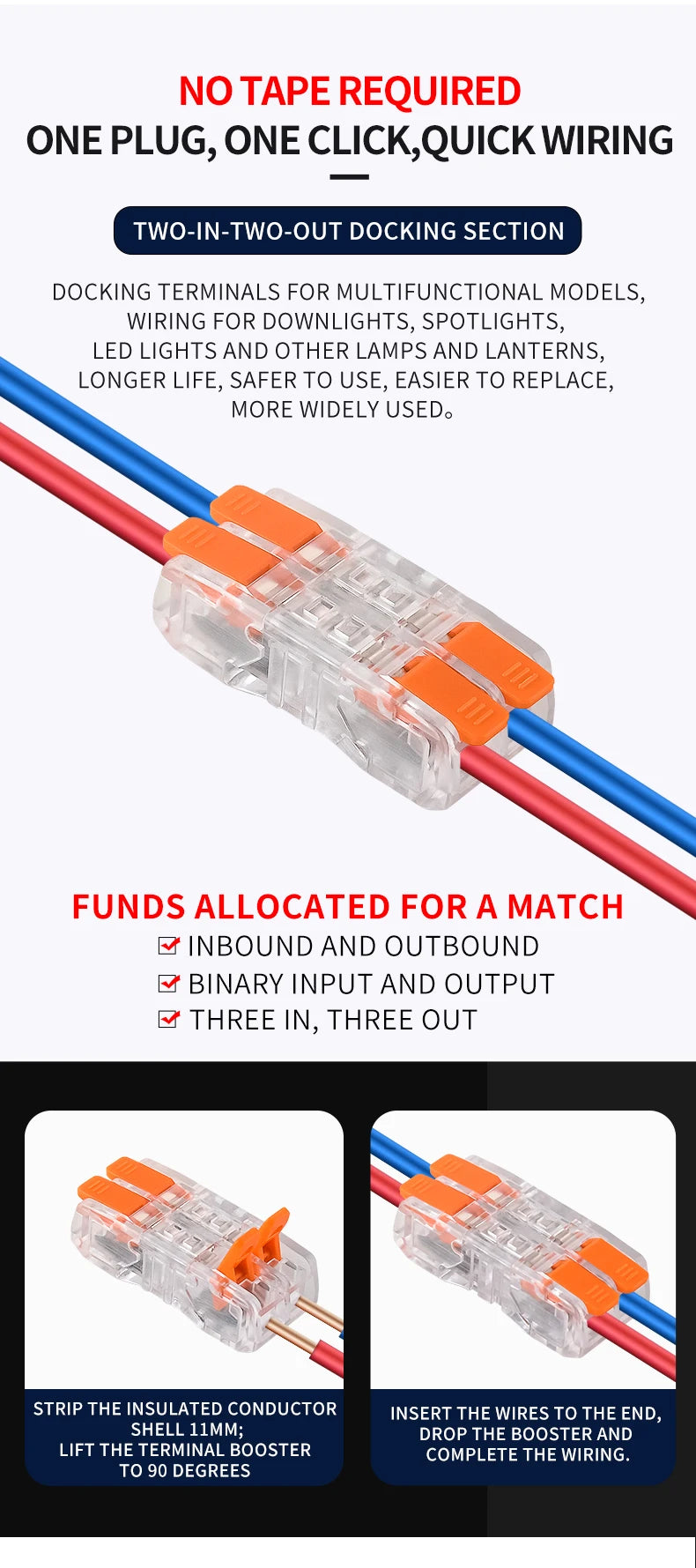 JINH Mini Fast Wiring Cable Connectors Universal Compact Splicing Electrical Conductors 10Pcs Push in Easy Home Terminal Block