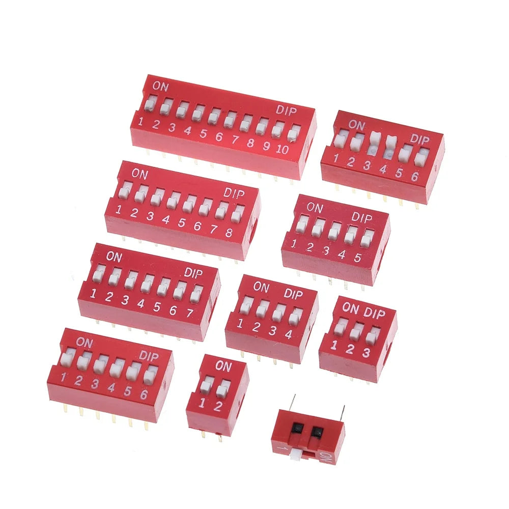 10pcs TZT Slide Type Switch  1 2 3 4 5 6 7 8 10PIN 2.54mm Position Way DIP Red Pitch Toggle Switch Red Snap Switch Dial Switch