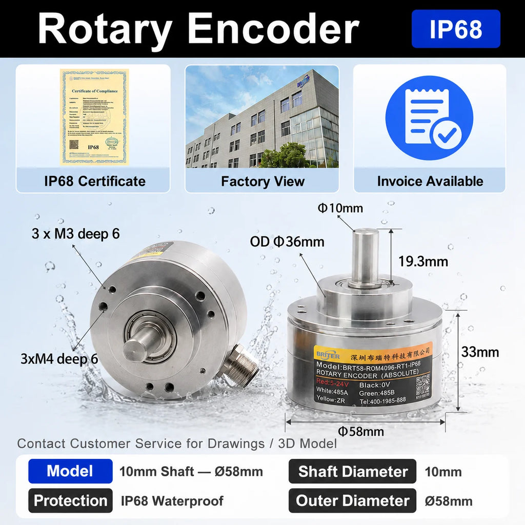 Rotary Absolute Encoder single-turnRS485 SSI CAN Power-Off Memory Angle Sensor for Equipment Waterproof