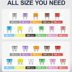 30/25pcs Blade Fuse Assortment Kit Standard Mini Fuse Mixed Motorcycle Circuit Fuse 2A 3A 5A 7.5A 10A 15A 20A 25A 30A 35A 40A
