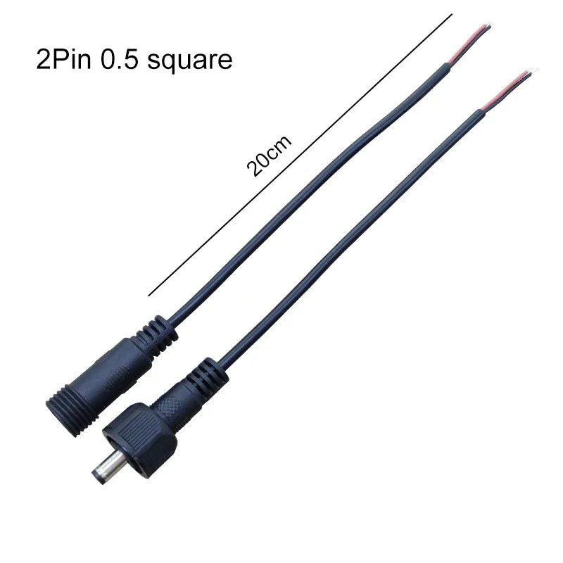 12V DC Power Plug 55*21mm 2Pin Waterproof Connector Male Female Terminal Butt Joint Monitoring Line 1-5M Extension Cord IP67