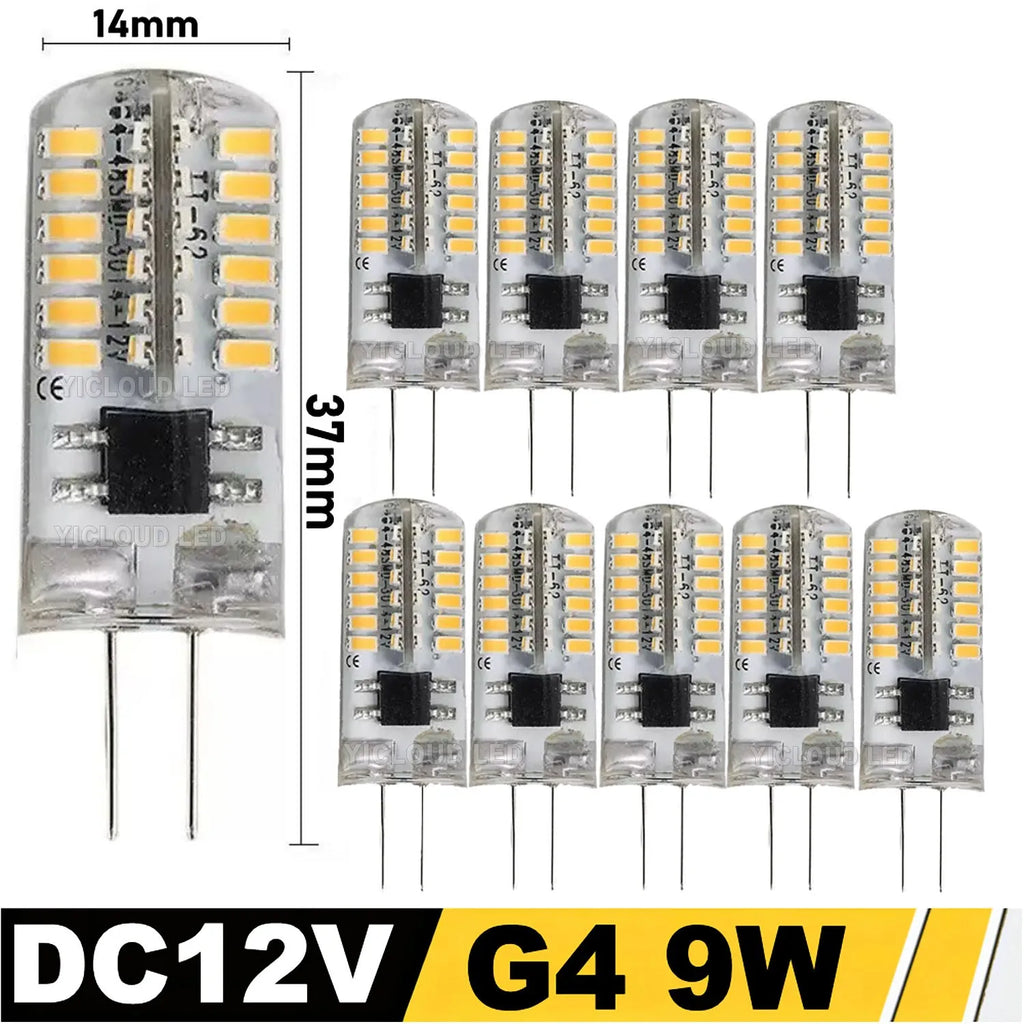 10Pcs G4 LED Bulb 12W 9W 5W 3W 2W AC DC12V SMD 2835 3014 SMD LED Light Mini Silicone Lamp Warm White White 360 Degree Angle
