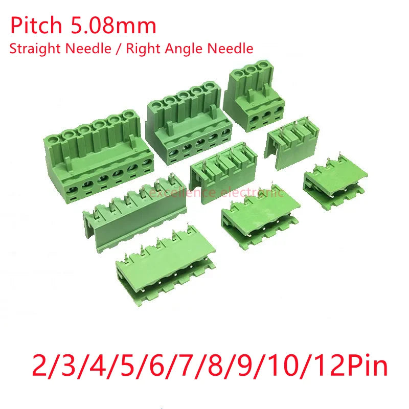 5Pairs 5.08mm Terminal Block 2/3/4/5/6/7/8/9/10/12P Screw Plug-in PCB Terminal Block Open Pin Male/Female Pluggable Connector