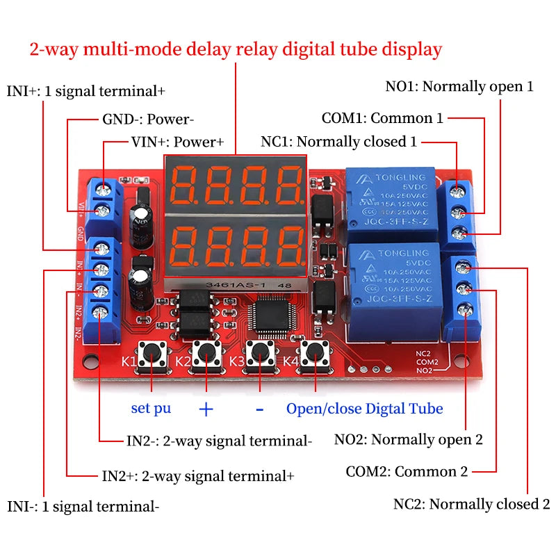 DC 5V 12V 24V 10A Adjustable Time Delay Relay Module LED Digital Timming Relay Timer Delay Trigger Switch Timer Control Switch