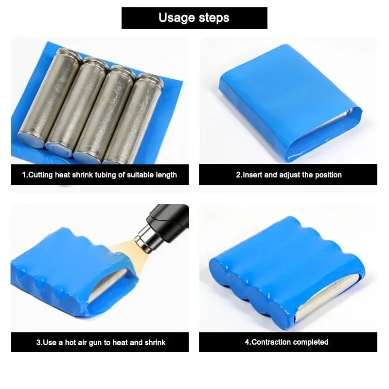 2m/pack 18650 Lipo Battery PVC Heat Shrink Tube Pack 25mm ~ 300mm Width Insulated Film Wrap Lithium Case Cable Sleeve Blue