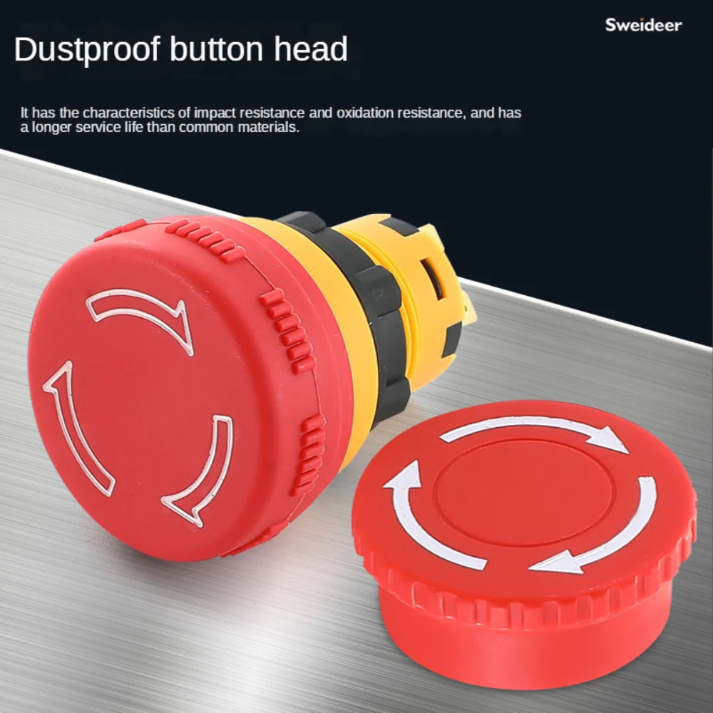 16mm Plastic Emergency Stop Switch Self Locking Latching Button Red Mushroom Head Switch for Equipment Lift Elevator Latching