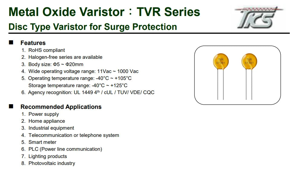 Surge protection Varistor TVR14101 TVR14820 TVR14821 TVR14221 TVR14181 TVR14121 TVR14911 TVR14621 14mm New and Original in stock