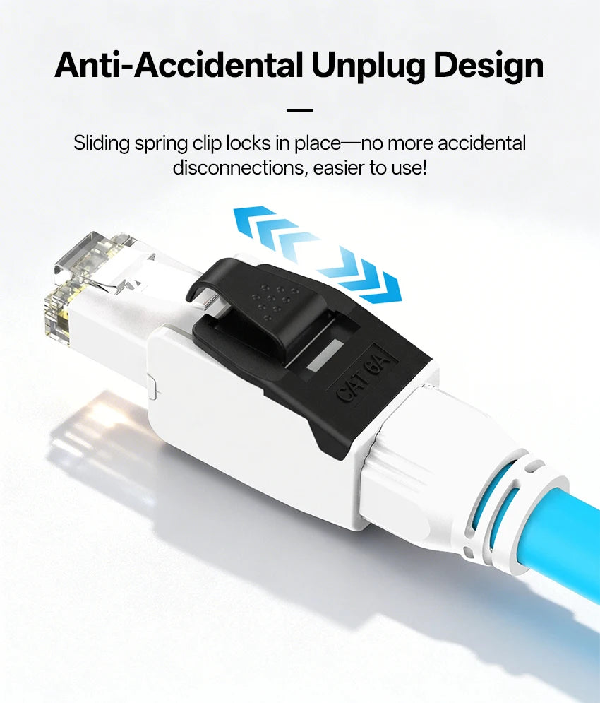 BYXGD Cat6A Tool-Free RJ45 Connector Reusable 50µ Gold-Plated | 10Gbps Anti-Unplug | T568A/B | Industrial Grade Network Plug