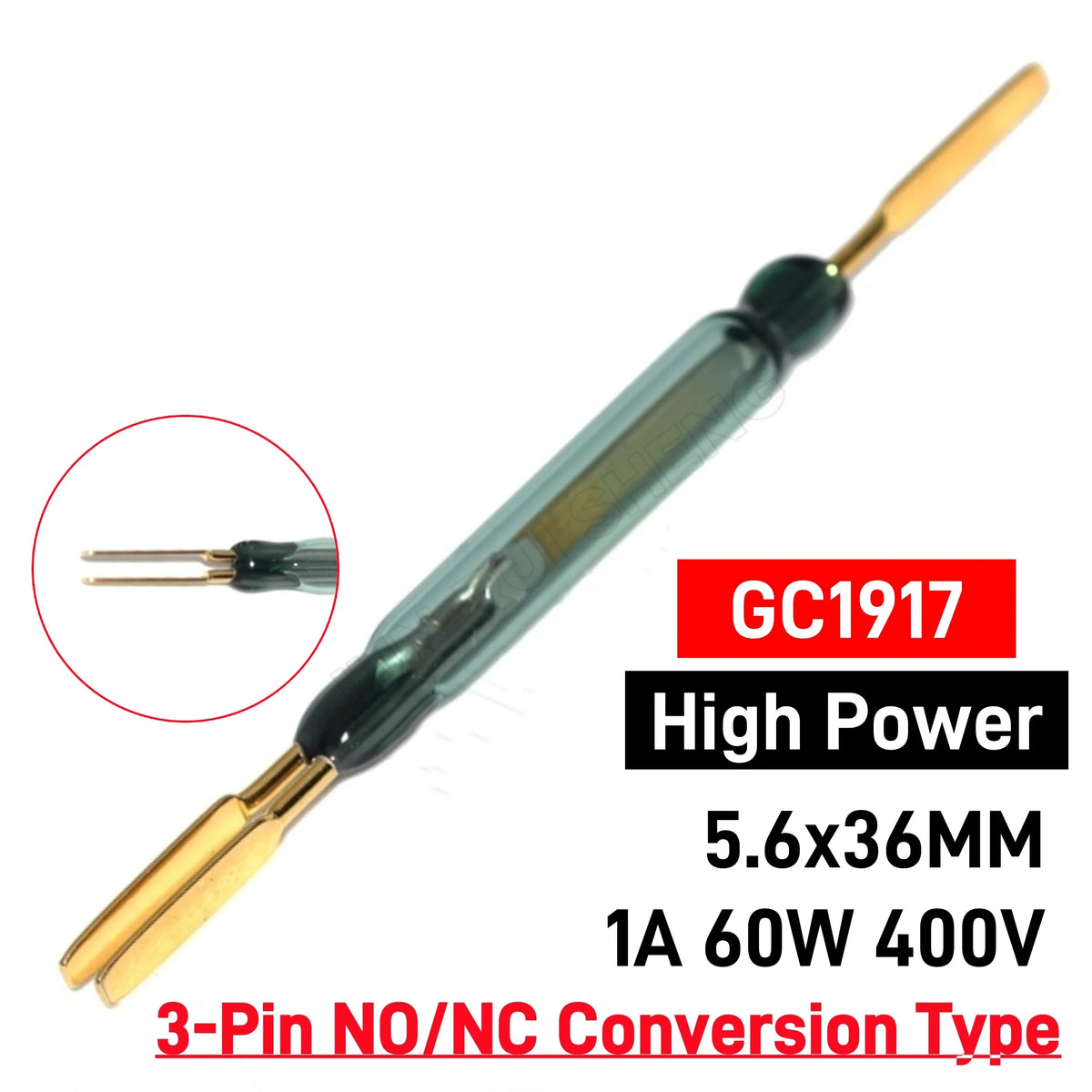 High Power SPDT Reed Switch 3 Pin 120V 127V 220V 230V 250V 400V 500V Voltage Normally Open/Closed NO/NC Magnetic Contact Sensor