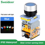 Waterproof Push Button Switch with LED 22mm Momentary Reset Self Locking Power Button Switch with Light 12V 24V 220V 10A 2NO 2NC