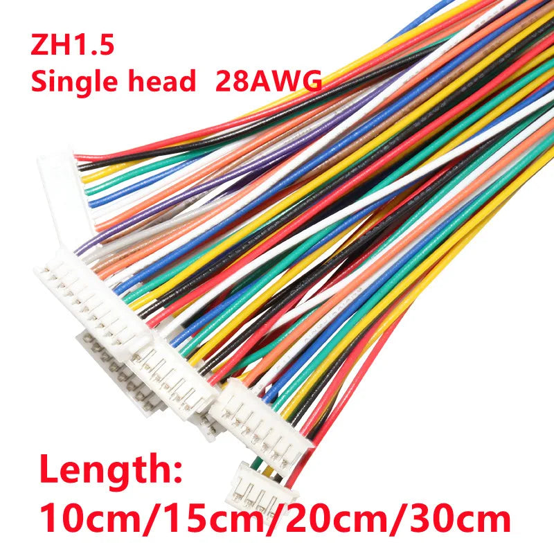5Pcs JST ZH1.5 1.5mm Pitch Single End Wire Cable 2/3/4/5/6/7/8/9/10Pin 28AWG 10/15/20/30cm DIY Electronic Connector