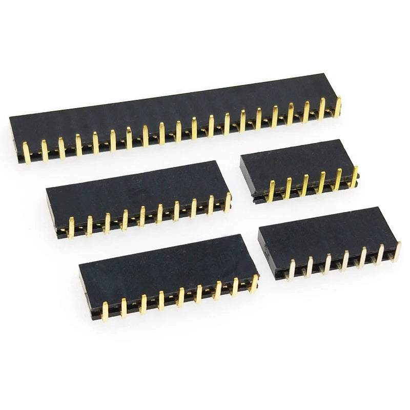 50pcs 2.54mm Right Angle 90D Single Row 0.1" RA PH8.5 1*3/4/5/6P 8p 10p 1*40P Gold Rohs PCB Socket Female Pin Header Connector