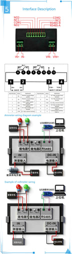 DC Digital Voltmeter Ammeter Panel Meter with Upper/Lower Limit Alarm, RS485 Modbus RTU, Relay Output Control, LED Display Kit
