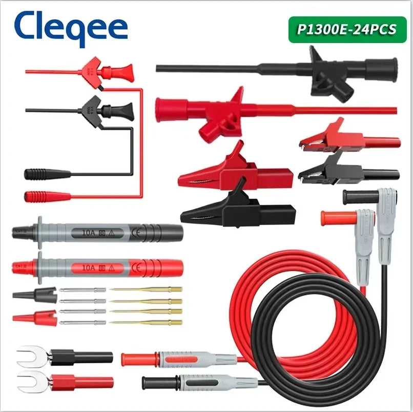 Cleqee P1300 Series Multimeter Test Lead kit 4mm Banana Plug Cable Test Hook Clip Probe Alligator Clip Automotive Tool