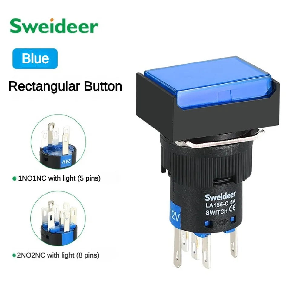 16mm LED Illuminuted Push Button Switch 12/24/220V Momentary Self-locking on Off with Light Square Round Rectangle Power Switch