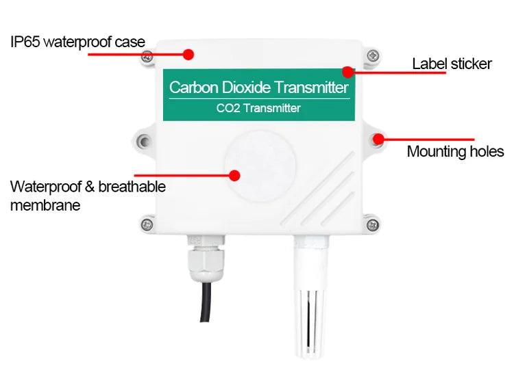 Wall-Mounted CO2 Sensor Carbon Dioxide Detector Air Quality Monitor RS485 Analog Output NDIR CO2 Transmitter OLED display LED
