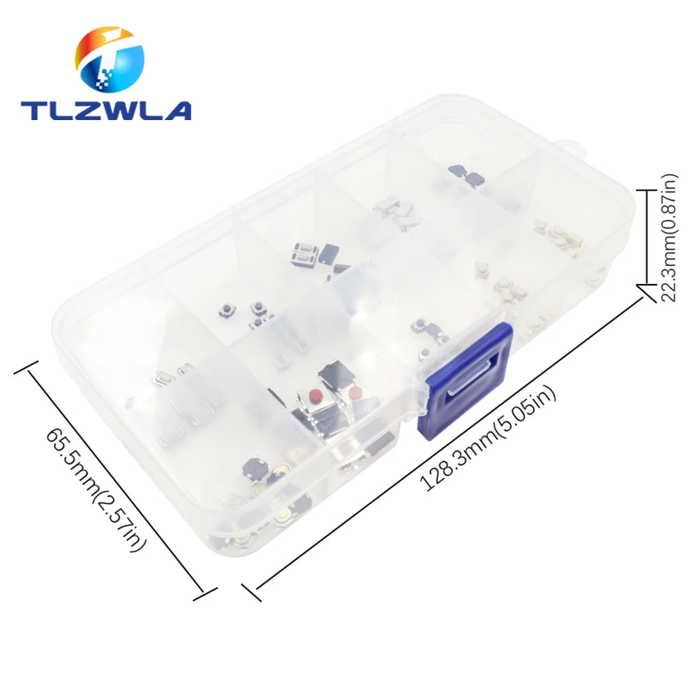 100PCS 10 Models Tact Switch Tactile Push Button Switch Kit: 3*4*2mm 3x6x4.3mm 2Pin 3x6x2.5mm 4*4*1.5mm SMD 4 Feet