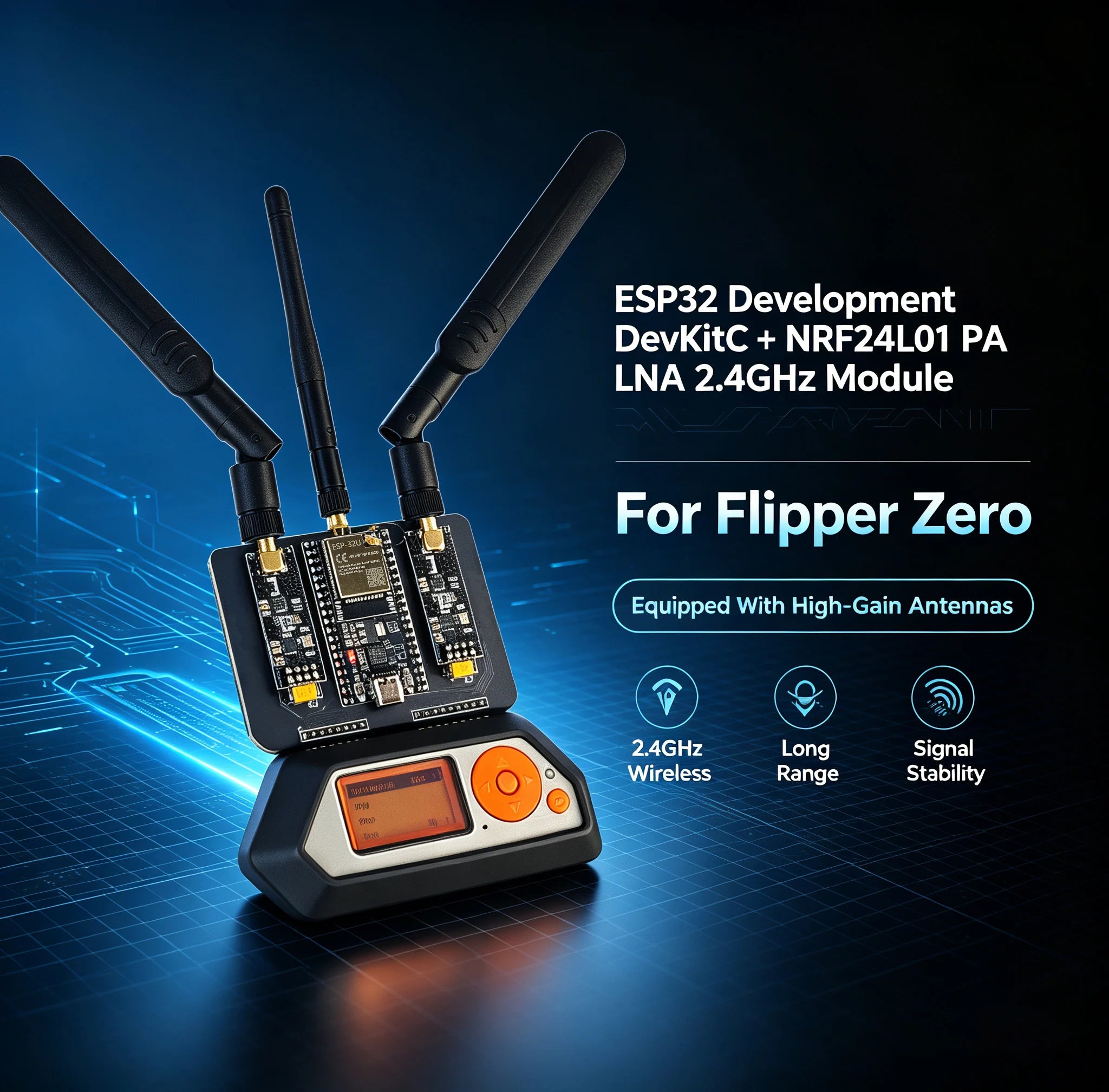 For Flipper Zero ESP32 DevKitC + NRF24L01 PA LNA 2.4GHz Module Supports Bluetooth And Equipped With High-Gain Antennas for IoT