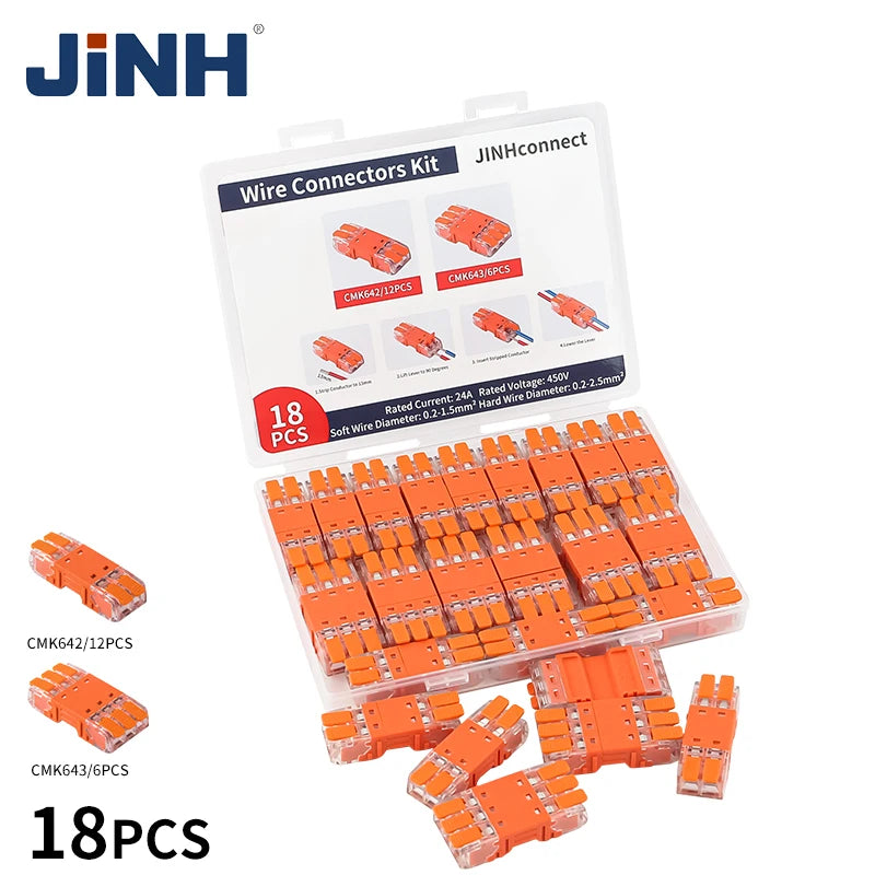 JINH CMK64 Series 18Pcs Mini Quick Connector Universal Compact Push-in Terminal Block Standard Solid Flexible Wires