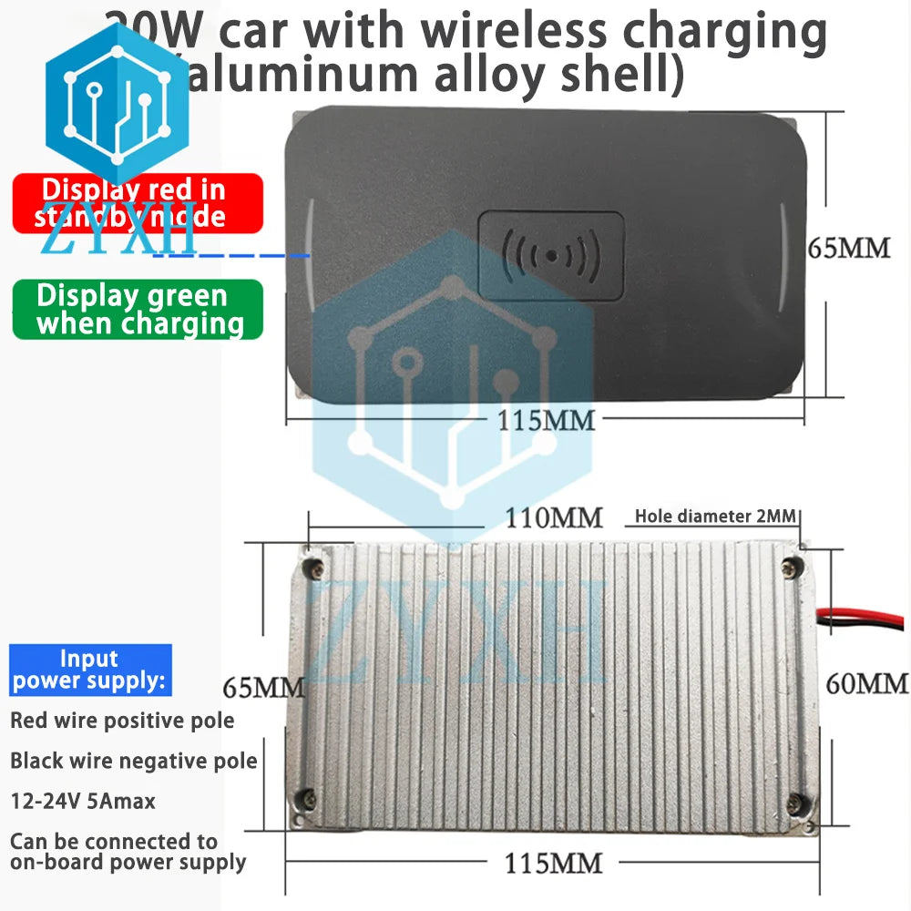 20W 22W Car Wireless Charging Mobile Phone Wireless Charger Module with Three Coil Transmission End 24V 12V Wide Voltage