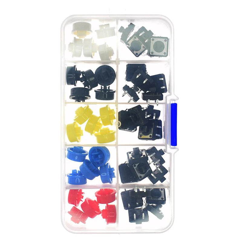 25PCS Tactile Push Button Switch Momentary 12*12*7.3MM Micro Switch Button + 25PCS Tact Cap(5 colors) for Arduino Switch