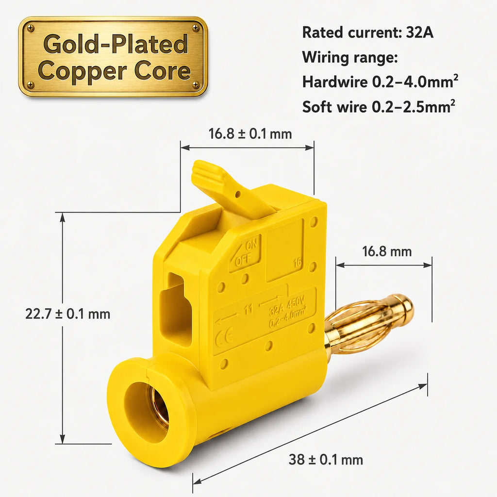 32A 4mm Solderless Stackable Banana Plug Lever Type Quick Wire Connector High Current Gold Plated Brass for Speaker Amplifier