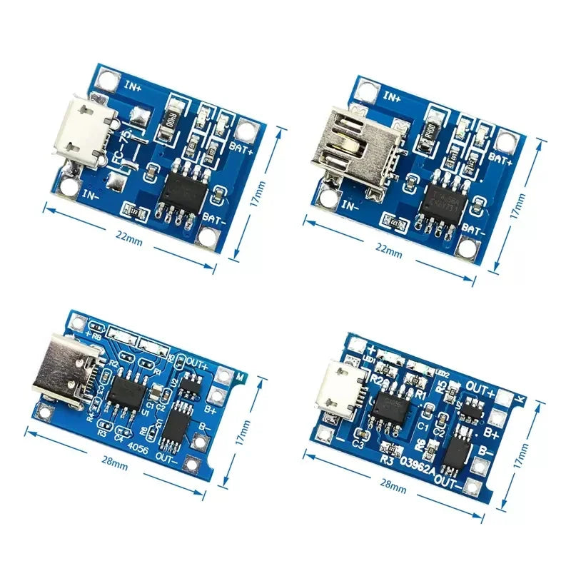 10pcs 5V 1A 18650 Lithium Battery Charging Board PLR TP4056 Lithium Charging Mini/Micro USB Type C Charge Module With Protect